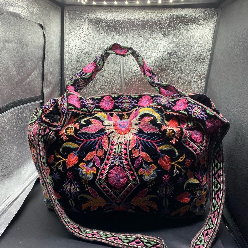 Johnny Was Black Multi Embroidered Tote Shoulder Bag - Picture 2 of 4